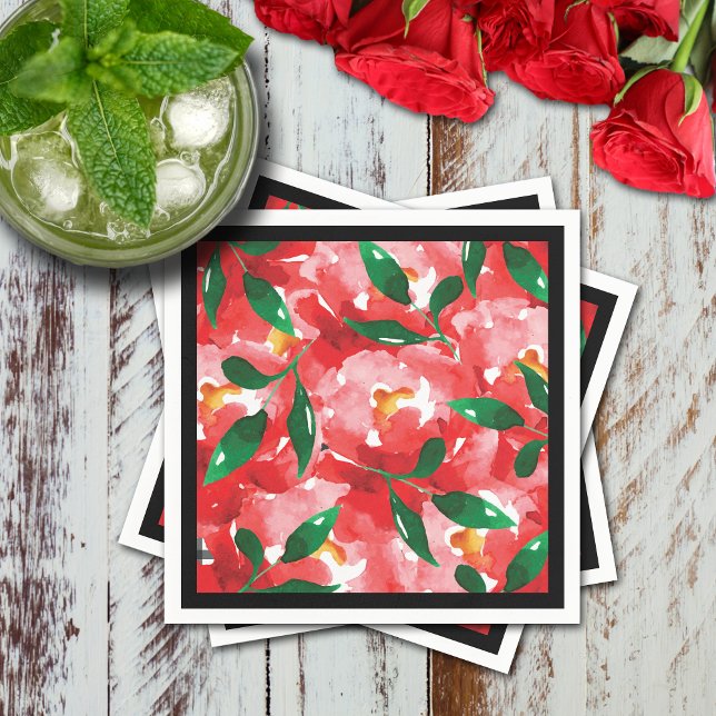 Red Roses Paper Cocktail Napkin (Red roses collage floral cocktail napkins)