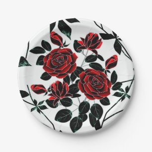 Red roses . paper plate