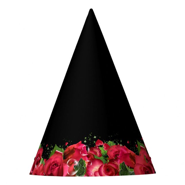 Red Roses Party Hat-Black Party Hat (Front)