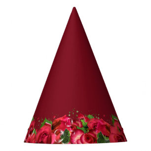 Red Roses Party Hat-Maroon Burgundy Wine Party Hat