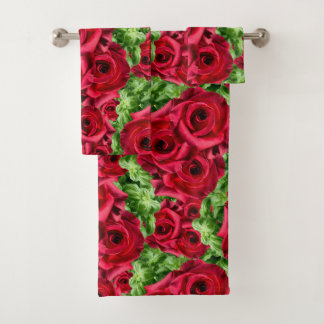 Red Roses Path Flower Garland Bath Towel Set