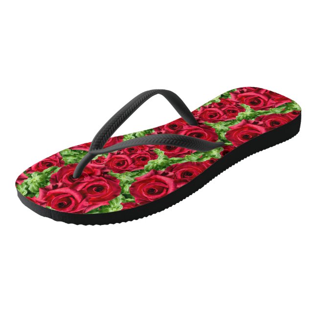Red Roses Path Flower Garland Flip Flops (Angled)