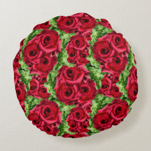 Red Roses Path Flower Garland Round Cushion