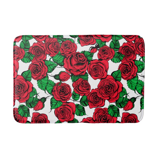 Red roses pattern bath mat (Front)