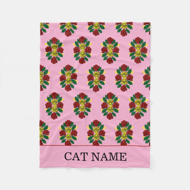 Red Roses Pattern Canal Boat Cat Fleece Blanket (Front)