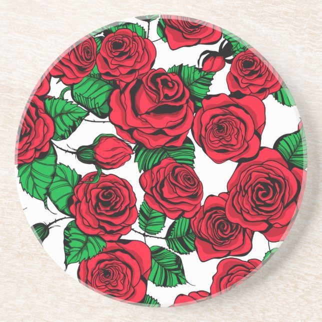 Red roses pattern coaster (Front)