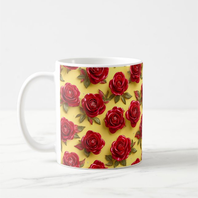 Red roses pattern coffee mug (Left)