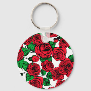 Red roses pattern key ring