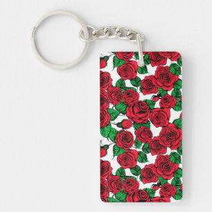 Red roses pattern key ring