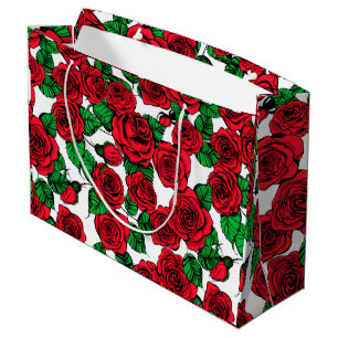 Red roses pattern large gift bag