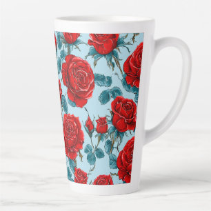 Red roses pattern latte mug