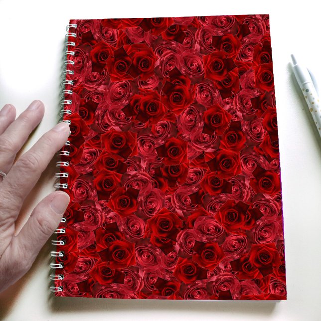 Red roses pattern modern girly college ruled notebook (Creator Uploaded)