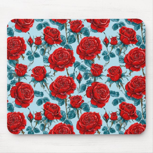 Red roses pattern mouse mat (Front)