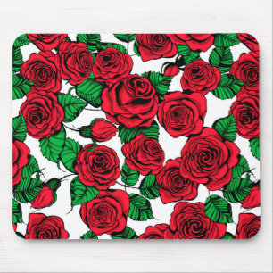 Red roses pattern mouse mat