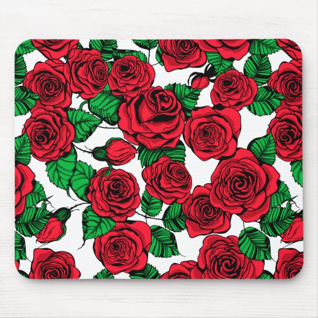 Red roses pattern mouse mat (Front)