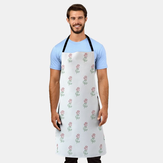 Red Roses, Pattern Of Roses, Flowers Apron (Worn)