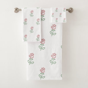 Red Roses, Pattern Of Roses, Flowers Bath Towel Set