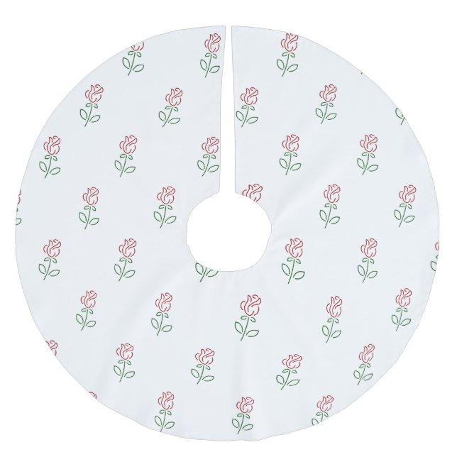 Red Roses, Pattern Of Roses, Flowers Brushed Polyester Tree Skirt (Front)