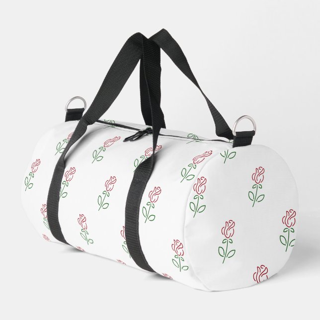 Red Roses, Pattern Of Roses, Flowers Duffle Bag (Left Corner)