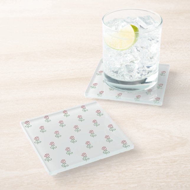 Red Roses, Pattern Of Roses, Flowers Glass Coaster (Angled)