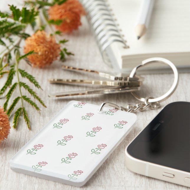Red Roses, Pattern Of Roses, Flowers Key Ring (Front Right)