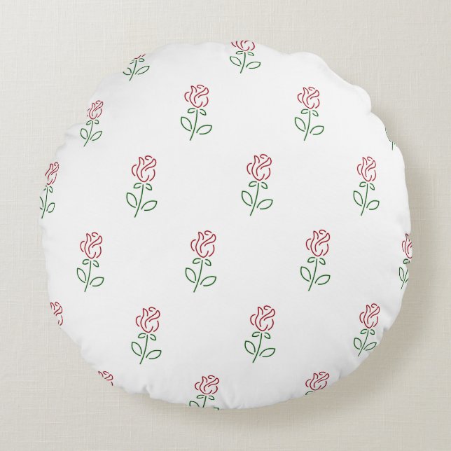 Red Roses, Pattern Of Roses, Flowers Round Cushion (Front)
