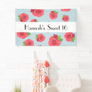 Red Roses, Pattern Of Roses, Flowers, Sweet 16 Banner