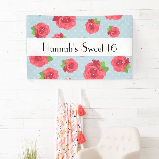 Red Roses, Pattern Of Roses, Flowers, Sweet 16 Banner (Insitu)