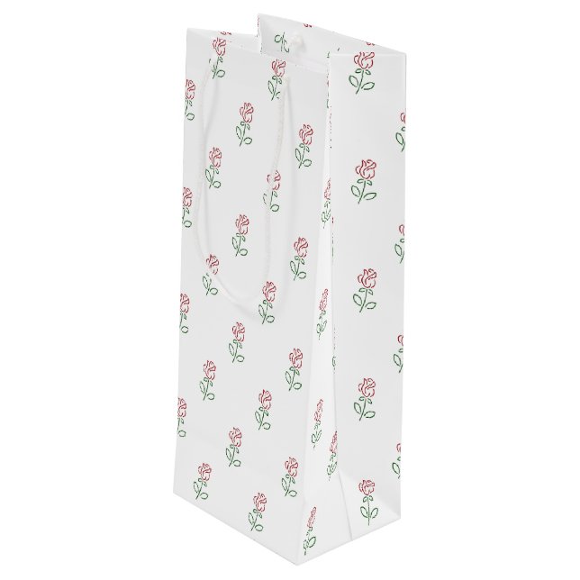 Red Roses, Pattern Of Roses, Flowers Wine Gift Bag (Back Angled)