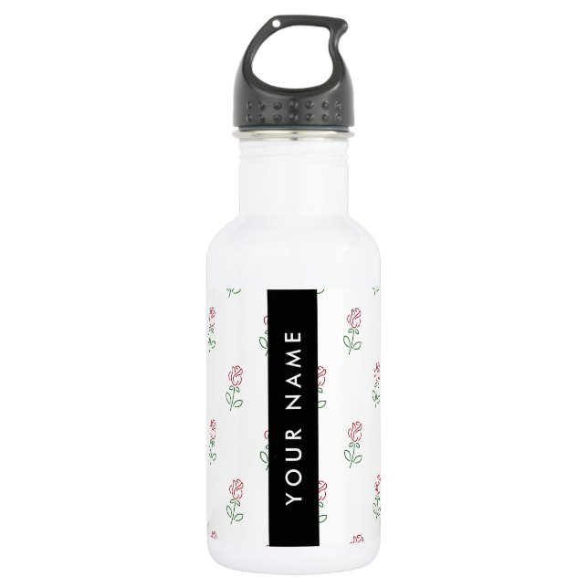 Red Roses, Pattern Of Roses, Your Name 532 Ml Water Bottle (Front)