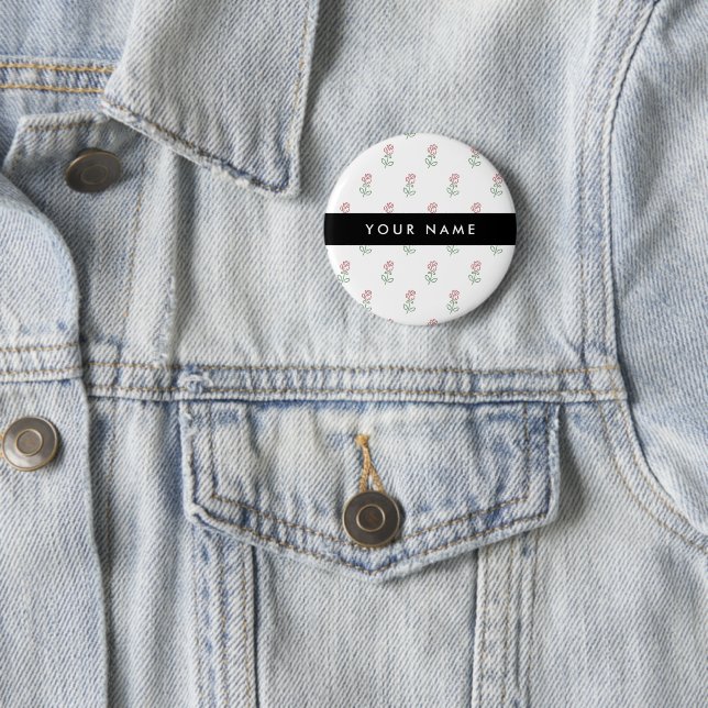 Red Roses, Pattern Of Roses, Your Name 6 Cm Round Badge (In Situ)