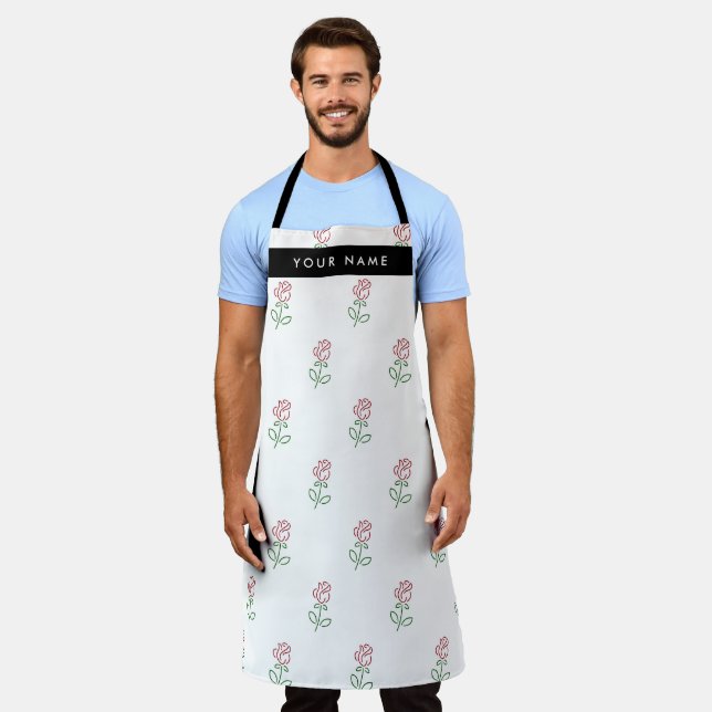 Red Roses, Pattern Of Roses, Your Name Apron (Worn)
