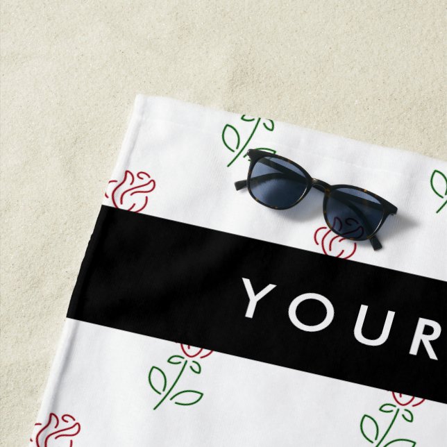 Red Roses, Pattern Of Roses, Your Name Beach Towel (In Situ)