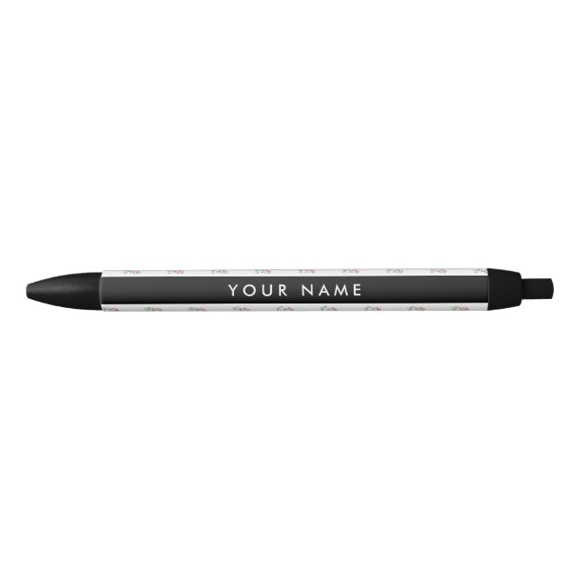 Red Roses, Pattern Of Roses, Your Name Black Ink Pen (Front)
