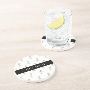 Red Roses, Pattern Of Roses, Your Name Coaster