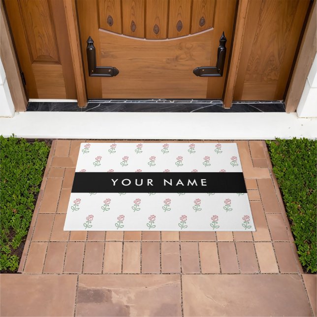 Red Roses, Pattern Of Roses, Your Name Doormat (Outdoor)
