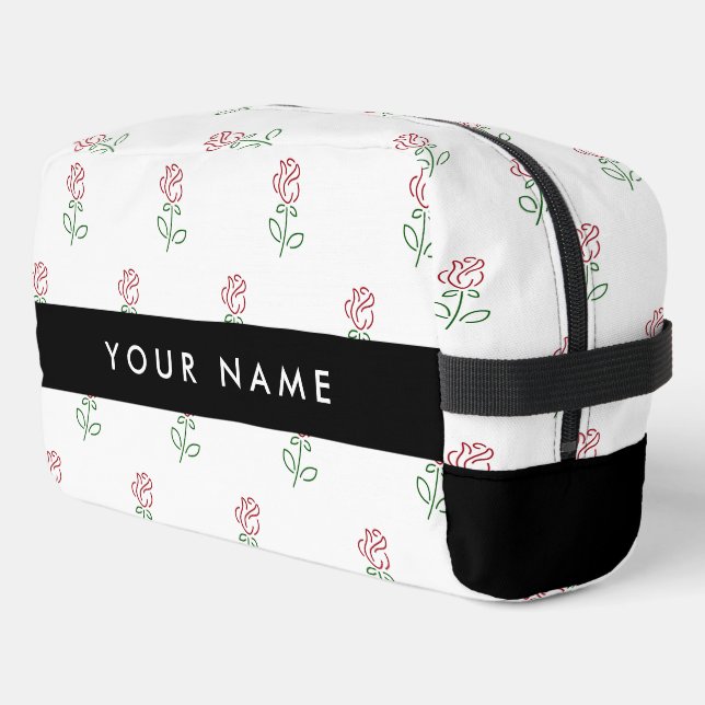 Red Roses, Pattern Of Roses, Your Name Dopp Kit (Left Corner)