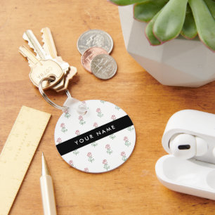 Red Roses, Pattern Of Roses, Your Name Key Ring