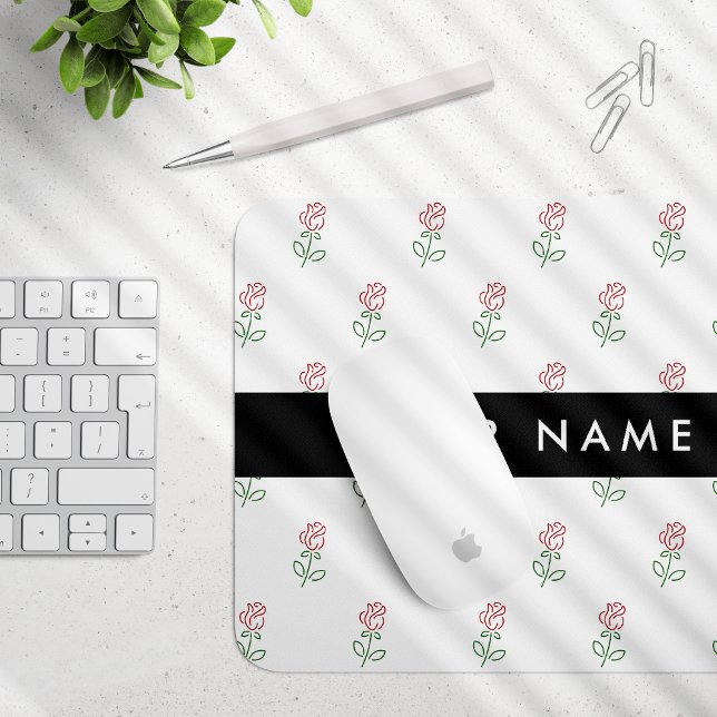 Red Roses, Pattern Of Roses, Your Name Mouse Mat (Creator Uploaded)