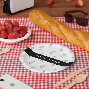 Red Roses, Pattern Of Roses, Your Name Paper Plate