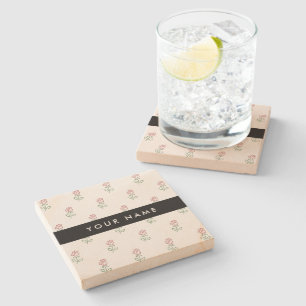 Red Roses, Pattern Of Roses, Your Name Stone Coaster