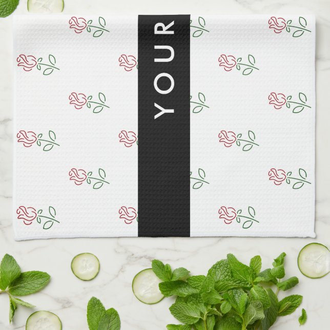 Red Roses, Pattern Of Roses, Your Name Tea Towel (Folded)