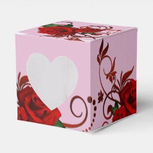 Red Roses Pattern Pink Heart Favour Box
