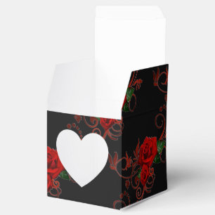 Red Roses Pattern Red and Black Heart Favour Box