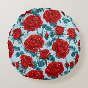 Red roses pattern round cushion