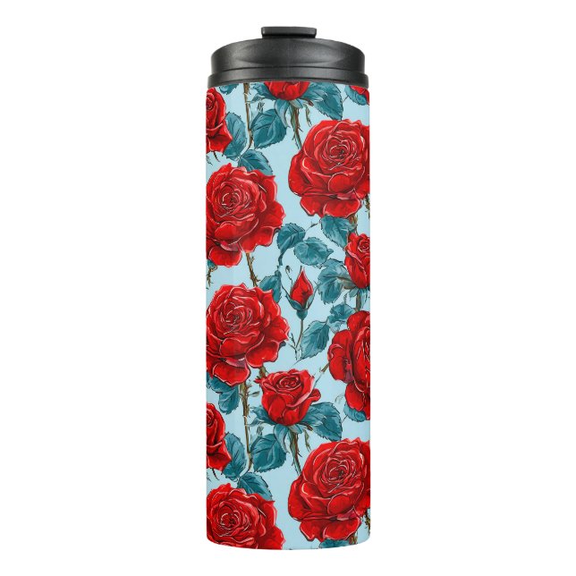Red roses pattern thermal tumbler (Front)