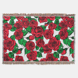Red roses pattern throw blanket