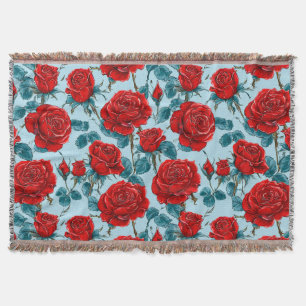 Red roses pattern throw blanket