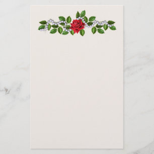 Red roses, pearls and leaves Stationery