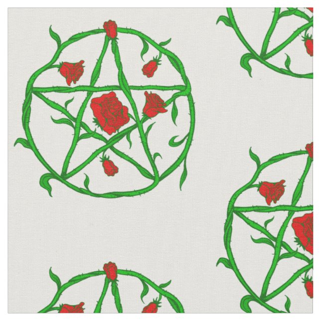red roses pentagram goth gothic wiccan fabric (Close Up)